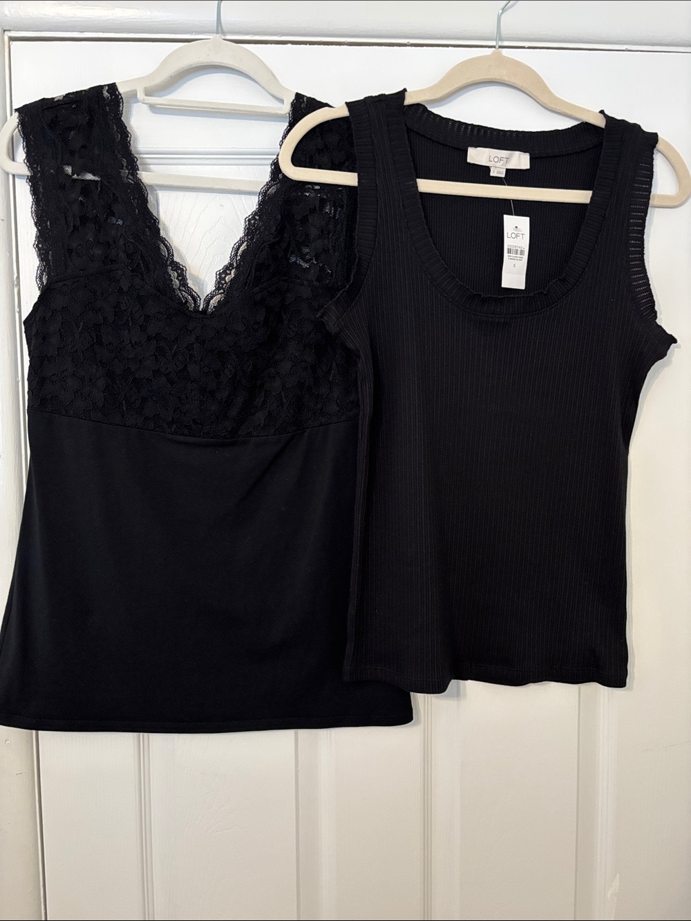 Black Ribbed Tank & Lace V-Neck Shell - 2 Tanks